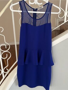 Garage Royal Blue Mesh Yoke Peplum Blue Peplum Mesh Yoke  Dress Size M